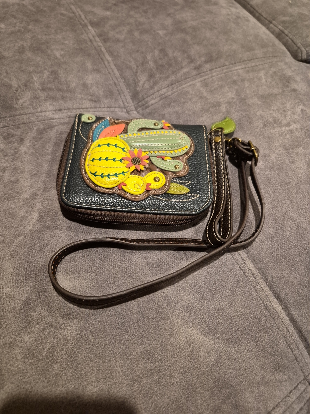 Chala Black Wristlet Clutch with Colorful Cactus Appliqué